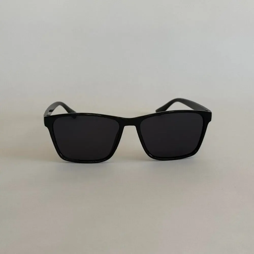 Y2K Black Square Sunglasses Gold Accent Unisex Stylish Look UVA UVB